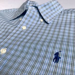Men’s Blue Plaid Polo. Ralph Lauren.